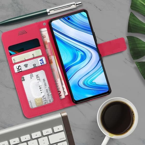 Housse Folio - AVIZAR - Xiaomi Redmi Note 9S/9 Pro/9 Pro Max - Silikongel - Rosa - Magnetisk