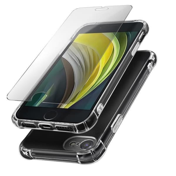 Skydd iPhone 7/8/SE2020 Stötsäkert fodral och 9H härdat glasfilm Transparent Vit