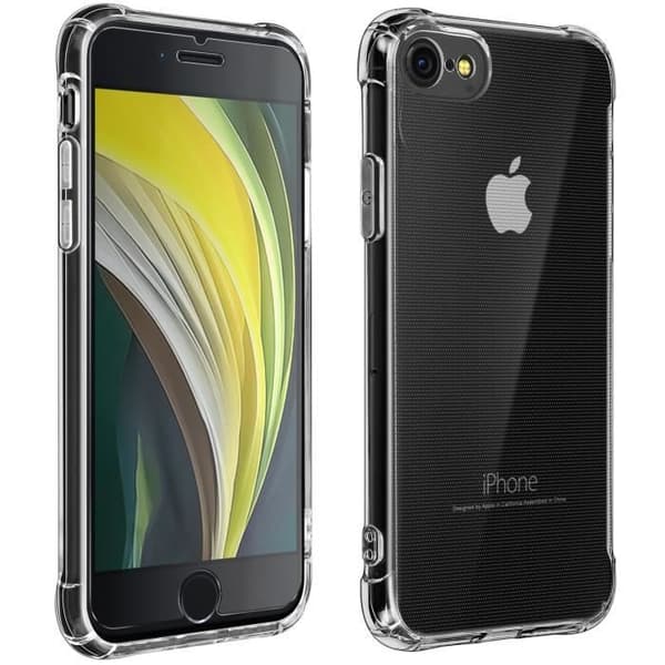 Skydd iPhone 7/8/SE2020 Stötsäkert fodral och 9H härdat glasfilm Transparent Vit