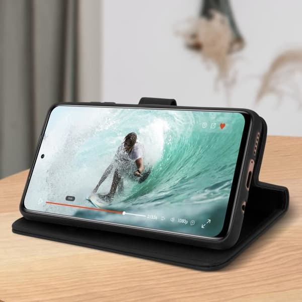 Fodral - Xiaomi - Mi 10T Lite - Skydd - Kortfack - Videostöd - Svart