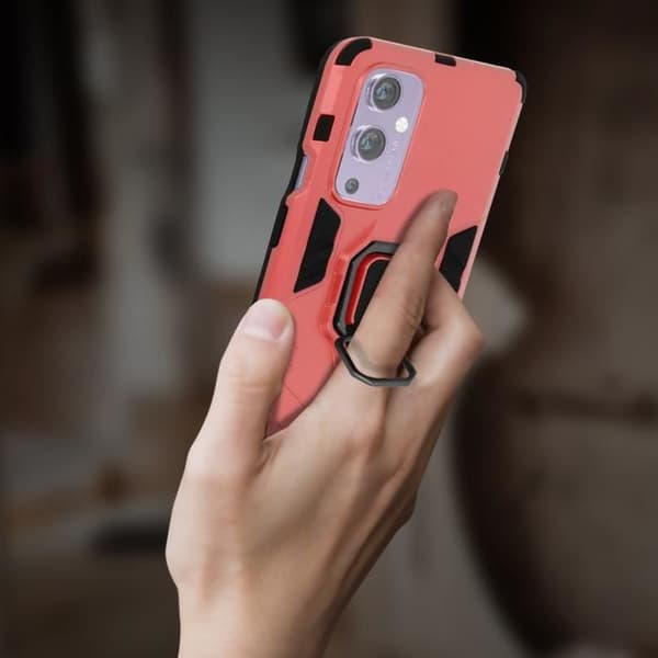 Coque - AVIZAR - OnePlus 9 - Stöttålig - Metallring - Röd