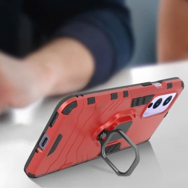 Coque - AVIZAR - OnePlus 9 - Stöttålig - Metallring - Röd