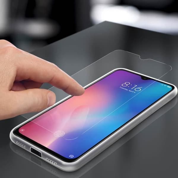 Skyddsfodral - AVIZAR - Xiaomi Mi 9 SE - Mjuk Silikon - Härdat Glas 9H - Transparent Vit