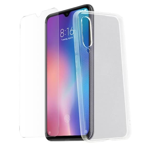 Skyddsfodral - AVIZAR - Xiaomi Mi 9 SE - Mjuk Silikon - Härdat Glas 9H - Transparent Vit