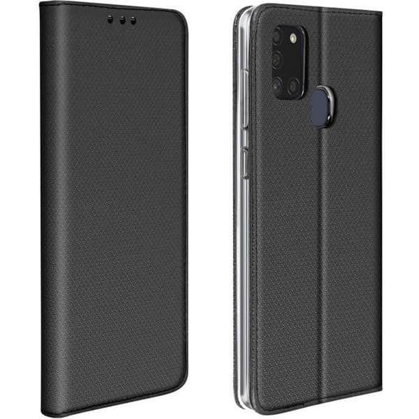 Étui AVIZAR för Samsung Galaxy A21s - Folio-fodral med kortfickor och videostöd i svart