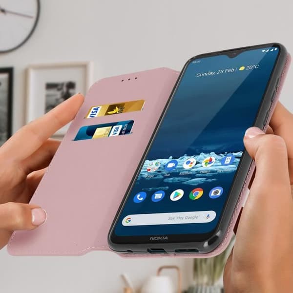 Fodral till Nokia 5.3 - AVIZAR - Korthållare och stativfunktion - Rose Gold eko-läder