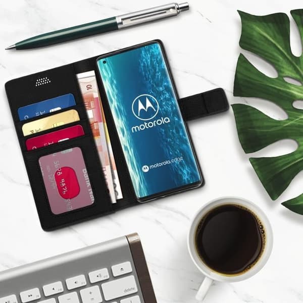 Motorola Edge-fodral - AVIZAR - Kortfack med videostöd - Svart handledsrem