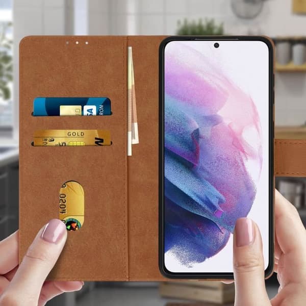 Etui för Samsung Galaxy S21 Plus - AVIZAR - Skydd med kortfack och ställfunktion - Brun
