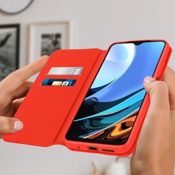Hus - AVIZAR - Xiaomi Redmi 9T - Ekoskinn - Röd - Stödfunktion