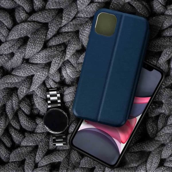 Étui - AVIZAR - iPhone 11 - Ekoskinn Texturerad - Klaff - Kortfack - Ställning Blå
