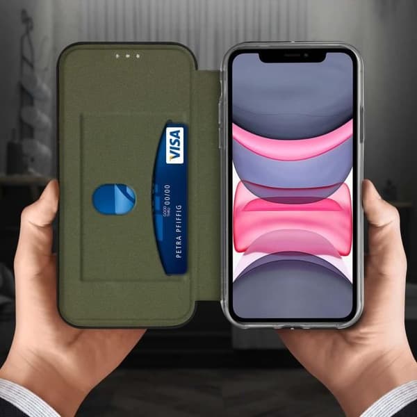 Étui - AVIZAR - iPhone 11 - Ekoskinn Texturerad - Klaff - Kortfack - Ställning Blå