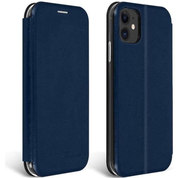 Étui - AVIZAR - iPhone 11 - Ekoskinn Texturerad - Klaff - Kortfack - Ställning Blå