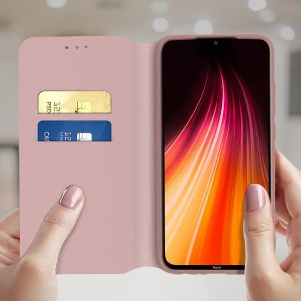 Housse - AVIZAR - Xiaomi Redmi Note 8 - Ekologisk läder - Rose Gold - Stöd funktion
