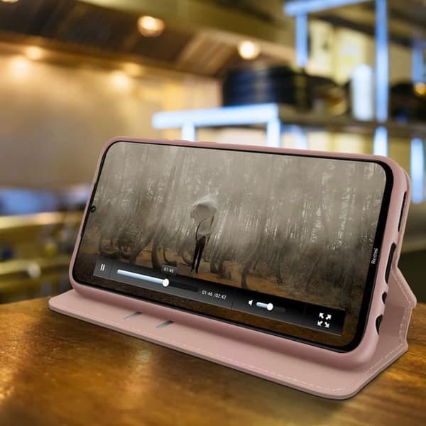 Housse - AVIZAR - Xiaomi Redmi Note 8 - Ekologisk läder - Rose Gold - Stöd funktion