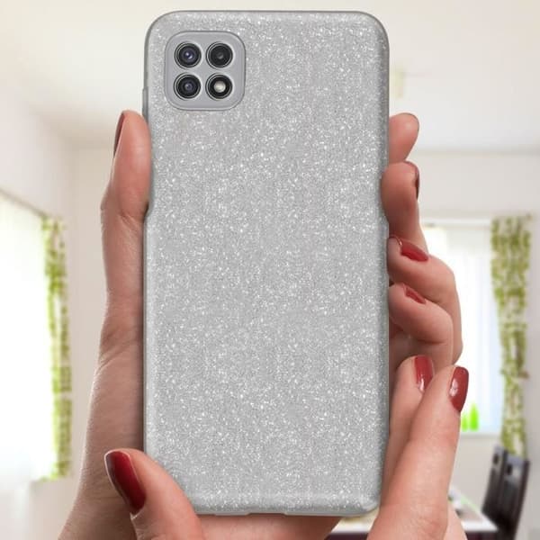 Skyddande skal - AVIZAR - Galaxy A22 5G - Avtagbar paljetter - Halvstyv silikon - Grå
