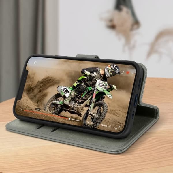 Skyddsfodral AVIZAR för Apple iPhone 12 / 12 Pro med kortfack och ställfunktion - Grå quiltad