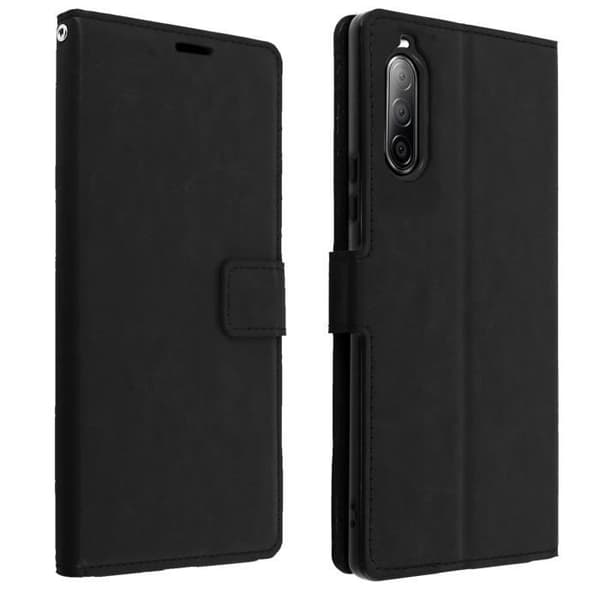 Hus - AVIZAR - Sony Xperia 10 II - Vintage Folio Fodral - Svart - Videostöd - Kortplats