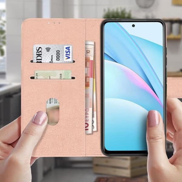 Rosa skyddsväska för Xiaomi Mi 10T Lite - AVIZAR - Kortfack och stödfunktion