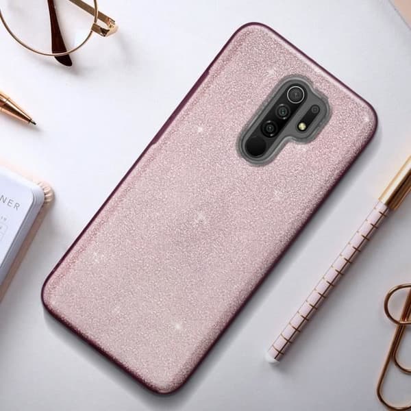 Skyddsskal - AVIZAR - Xiaomi Redmi 9 - Halvstyv silikon - Glitter - Rosa