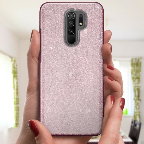 Skyddsskal - AVIZAR - Xiaomi Redmi 9 - Halvstyv silikon - Glitter - Rosa