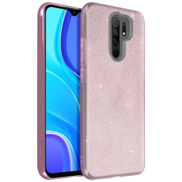Skyddsskal - AVIZAR - Xiaomi Redmi 9 - Halvstyv silikon - Glitter - Rosa