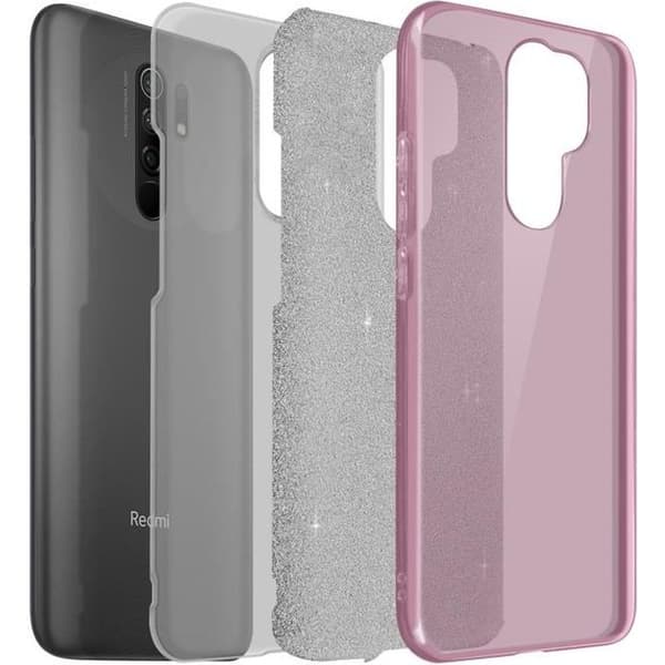 Skyddsskal - AVIZAR - Xiaomi Redmi 9 - Halvstyv silikon - Glitter - Rosa