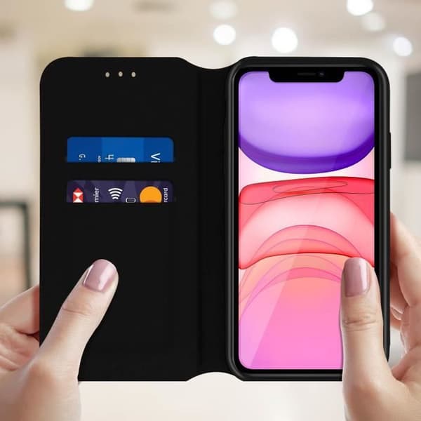 iPhone 11-fodral - AVIZAR - Plånboksfodral - Ekoskinn Svart - Stödfunktion