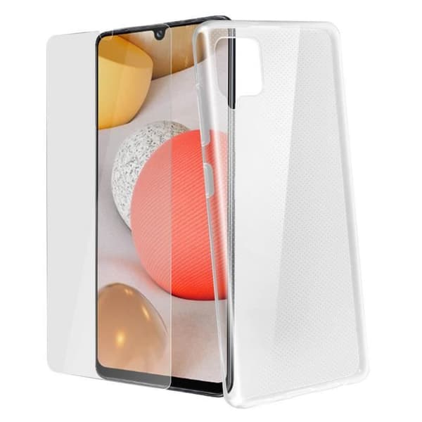 Fodral för Samsung Galaxy A42 5G Mjuk och härdat glasfilm 9H Hårdhet Transparent