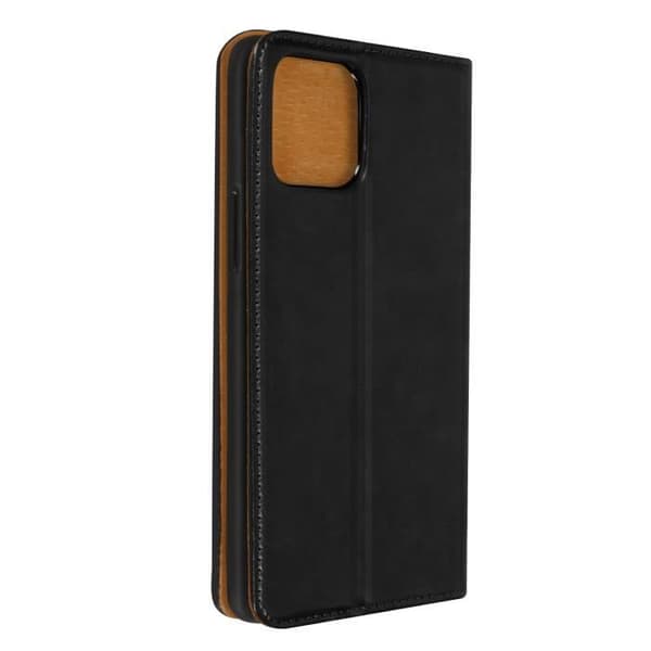 iPhone 12/12 Pro-fodral - Äkta Läder - Videostöd - Kortfack - Svart