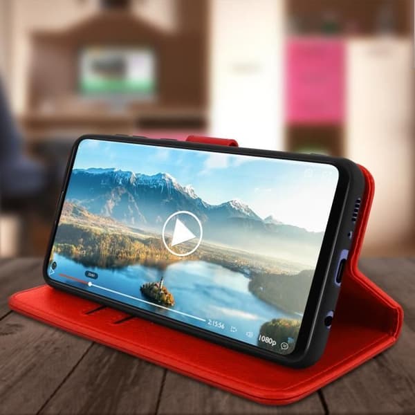 Foliofodral - AVIZAR - Samsung Galaxy A21s - Röd - Kortficka - Videostöd funktion