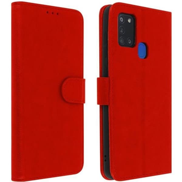 Foliofodral - AVIZAR - Samsung Galaxy A21s - Röd - Kortficka - Videostöd funktion