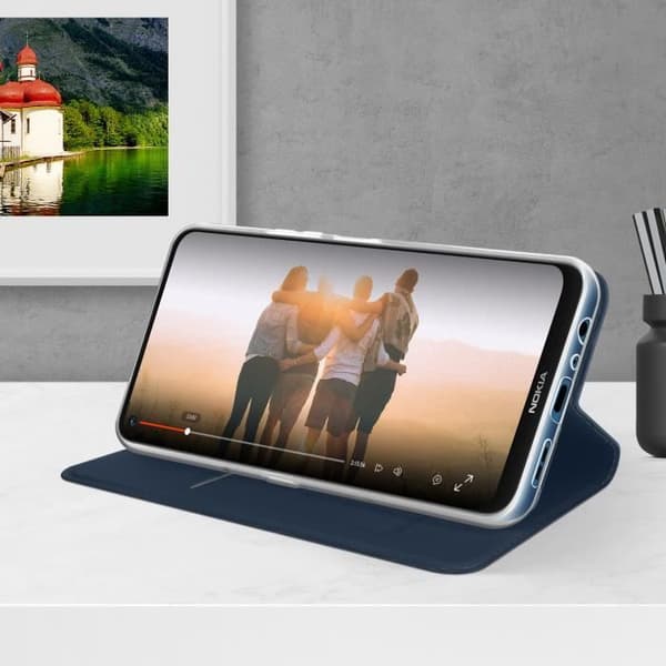 Housse - AVIZAR - Nokia 8.3 5G - Kortfack - Stödfunktion - Ekoleder Satin - Mörkblå