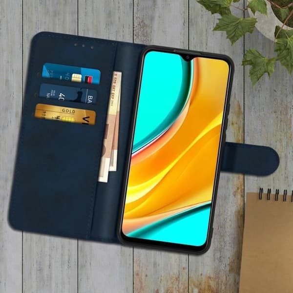 Plånboksfodral - AVIZAR - Xiaomi Redmi 9 - Ekoskinn - Mörkblå - Stöd funktion