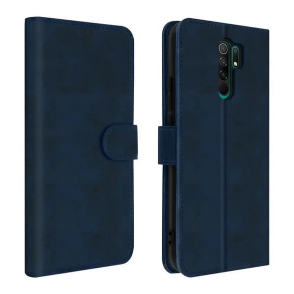 Plånboksfodral - AVIZAR - Xiaomi Redmi 9 - Ekoskinn - Mörkblå - Stöd funktion