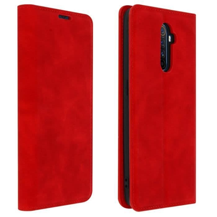Realme X2 Pro Cover Soft Touch Folio Fodral Korthållare Stativ Funktion Röd
