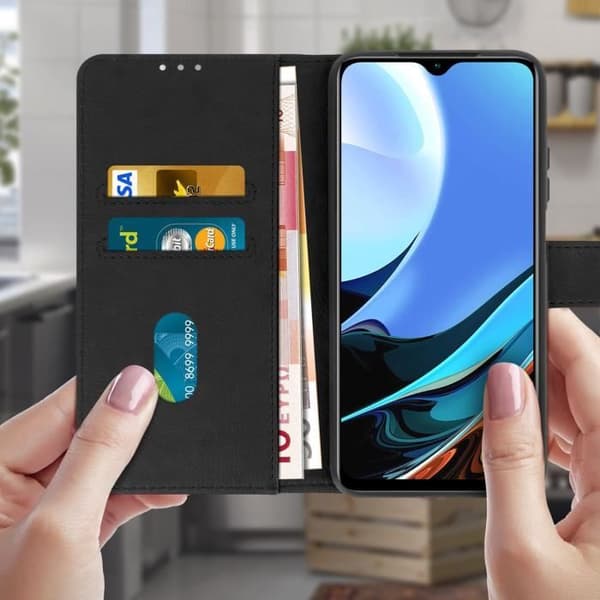Fodral - Xiaomi - Redmi 9T - Skydd med kortfack - Stödfunktion - Svart