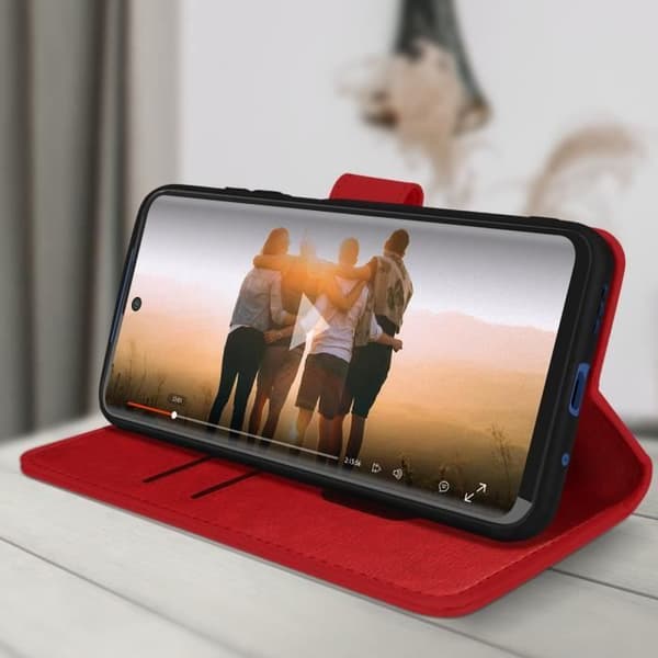 Foliofodral - AVIZAR - Xiaomi Redmi Note 10 5G/Poco M3 Pro - Röd - Ekologiskt läder - Videostöd