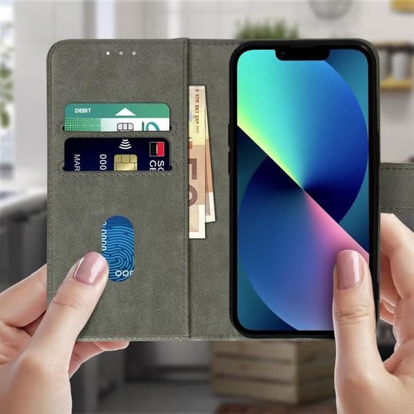 AVIZAR iPhone 13 Mini Fodral - Grått plånboksfodral - Videostödfunktion