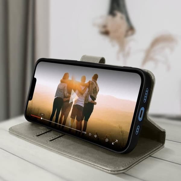 AVIZAR iPhone 13 Mini Fodral - Grått plånboksfodral - Videostödfunktion