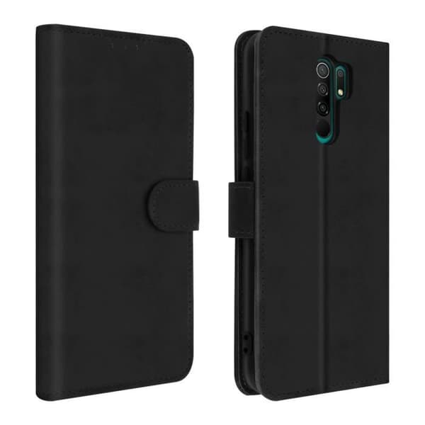 Folioficka - AVIZAR - Xiaomi Redmi 9 - Ekoskinn Svart - 3 Kortfack - Stödfunktion
