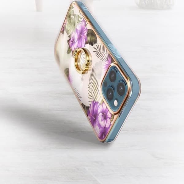 Skal i skydd - AVIZAR - iPhone 12/12 Pro - Bi-material - Blommotiv - Hållring