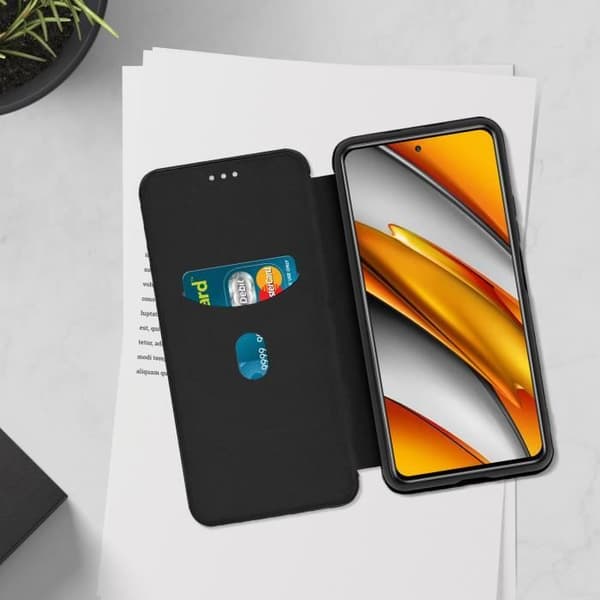 Fodral - Xiaomi - Poco F3 - Ekoskinn - Kolfiberlook - Mjuk - Inkluderad handledsrem