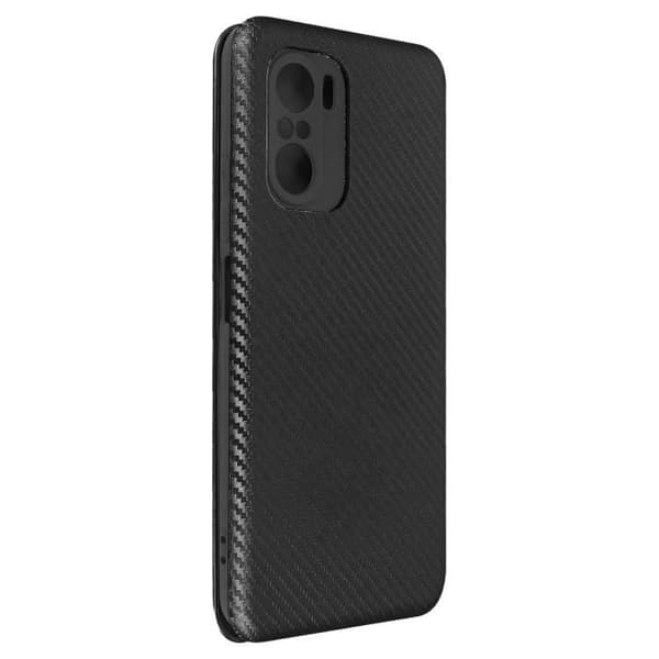 Fodral - Xiaomi - Poco F3 - Ekoskinn - Kolfiberlook - Mjuk - Inkluderad handledsrem