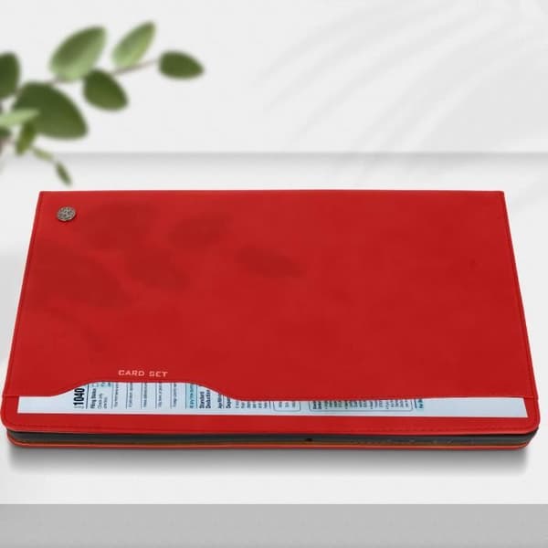 Fodral för Samsung Tab S7 FE - AVIZAR - Röd - Syntetläder - Videostöd - Kortförvaring