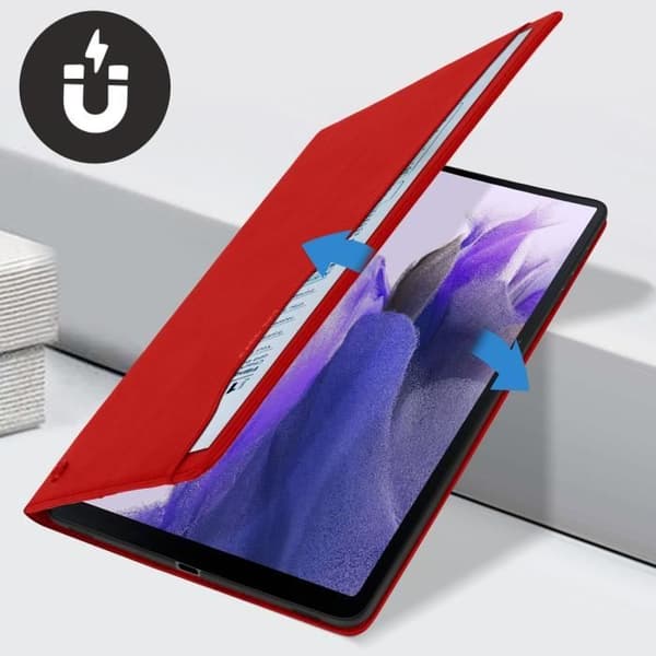 Fodral för Samsung Tab S7 FE - AVIZAR - Röd - Syntetläder - Videostöd - Kortförvaring