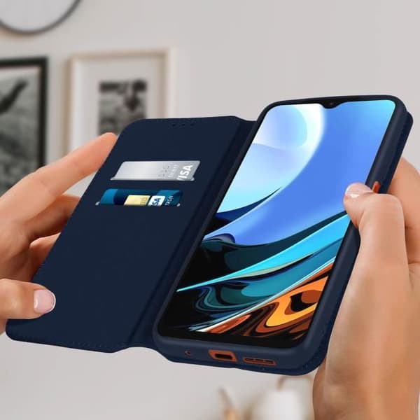 Hölster - Xiaomi - Redmi 9T - Fickfodral med folio - Mörkblå - Stödfunktion