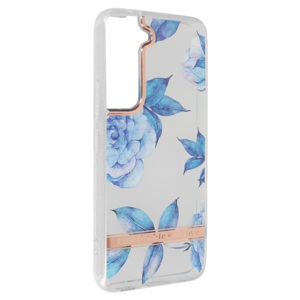 Samsung Galaxy S22 Fodral - AVIZAR - Blå blommor Design - Stel rygg och mjuk kontur