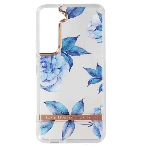 Samsung Galaxy S22 Fodral - AVIZAR - Blå blommor Design - Stel rygg och mjuk kontur