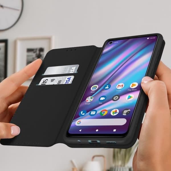 Cover Wiko View 5/5 Plus Wallet Folio Fodral Stativ Funktion Svart Svart