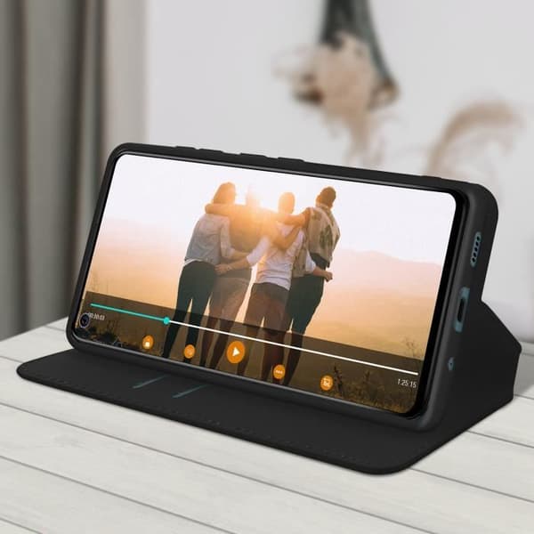Cover Wiko View 5/5 Plus Wallet Folio Fodral Stativ Funktion Svart Svart